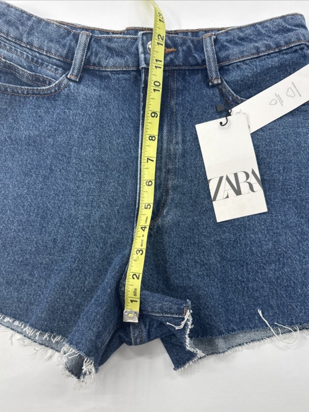 Zara Womens Denim Shorts 6 Blue Cuff Off Raw Hem High Waist Grunge Festival NEW - Picture 6 of 12